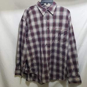 St. John's Bay Men's Long Sleeve Collard Flannel Maroon White (Size XL)